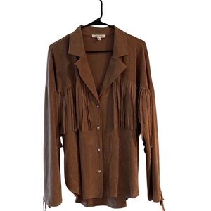 12th TRIBE FRINGE LEATHER BLAZER JACKET SIZE M